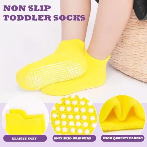 SkiBeaut 12 Pairs Toddler Non Slip Kid Boy Girl Socks with Grips, Toddlers Child Anti Skid Sticky Gripper Socks 1-7 Years Old - 6
