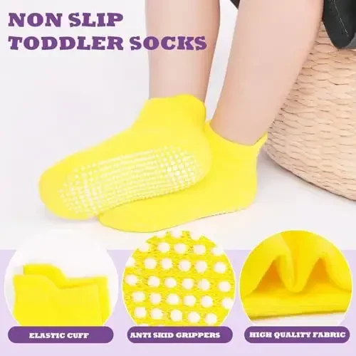 SkiBeaut 12 Pairs Toddler Non Slip Kid Boy Girl Socks with Grips, Toddlers Child Anti Skid Sticky Gripper Socks 1-7 Years Old - 6