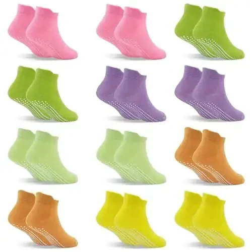 SkiBeaut 12 Pairs Toddler Non Slip Kid Boy Girl Socks with Grips, Toddlers Child Anti Skid Sticky Gripper Socks 1-7 Years Old - 7