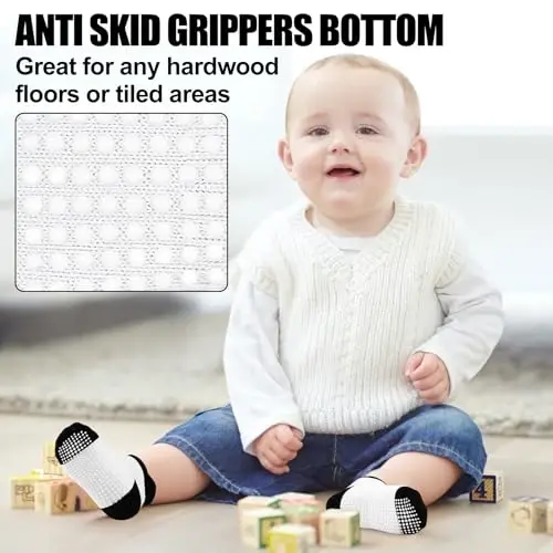 SkiBeaut 12 Pairs Toddler Non Slip Kid Boy Girl Socks with Grips, Toddlers Child Anti Skid Sticky Gripper Socks 1-7 Years Old - 3