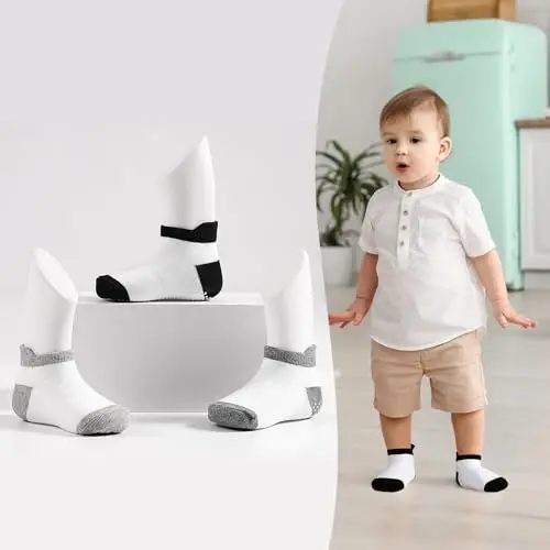 SkiBeaut 12 Pairs Toddler Non Slip Kid Boy Girl Socks with Grips, Toddlers Child Anti Skid Sticky Gripper Socks 1-7 Years Old - 4