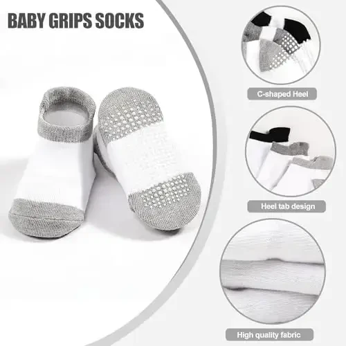 SkiBeaut 12 Pairs Toddler Non Slip Kid Boy Girl Socks with Grips, Toddlers Child Anti Skid Sticky Gripper Socks 1-7 Years Old - 5