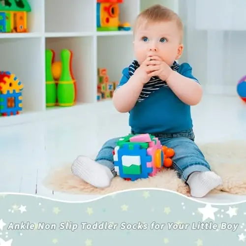 SkiBeaut 12 Çift Bebek Kaymaz Çocuk Erkek Kız Çorapları Tutacaklı, Küçük Çocuk Anti Skid Yapışkanlı Tutucu Çoraplar 1-7 Yaş 