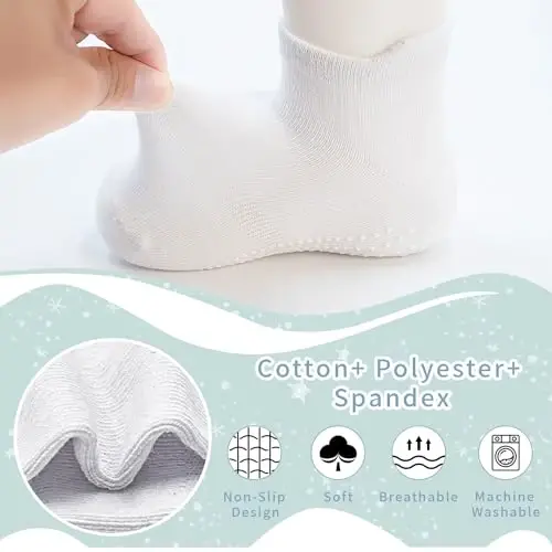 SkiBeaut 12 Çift Bebek Kaymaz Çocuk Erkek Kız Çorapları Tutacaklı, Küçük Çocuk Anti Skid Yapışkanlı Tutucu Çoraplar 1-7 Yaş - 4