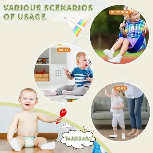 SkiBeaut 12 Pairs Toddler Non Slip Kid Boy Girl Socks with Grips, Toddlers Child Anti Skid Sticky Gripper Socks 1-7 Years Old - 4