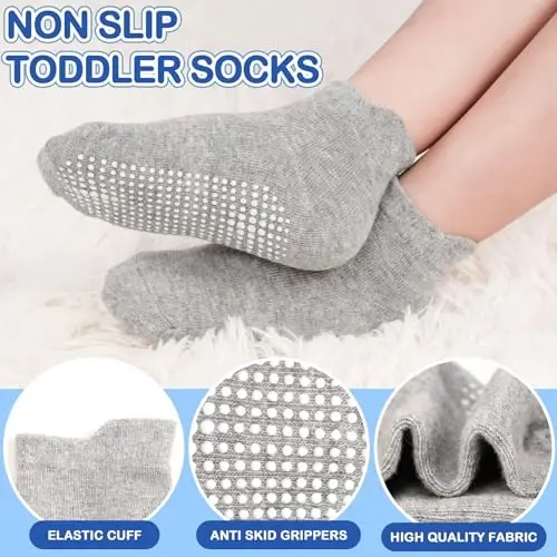 SkiBeaut 12 Pairs Toddler Non Slip Kid Boy Girl Socks with Grips, Toddlers Child Anti Skid Sticky Gripper Socks 1-7 Years Old - 1