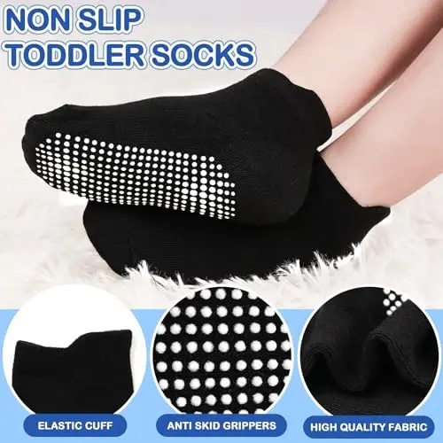 SkiBeaut 12 Pairs Toddler Non Slip Kid Boy Girl Socks with Grips, Toddlers Child Anti Skid Sticky Gripper Socks 1-7 Years Old - 3