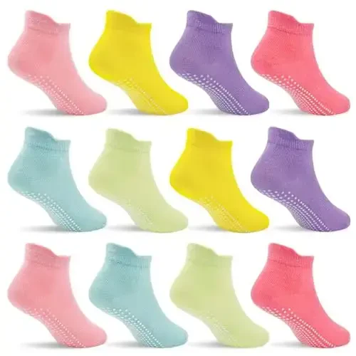 SkiBeaut 12 Pairs Toddler Non Slip Kid Boy Girl Socks with Grips, Toddlers Child Anti Skid Sticky Gripper Socks 1-7 Years Old 