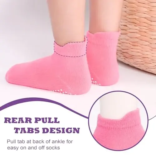 SkiBeaut 12 Pairs Toddler Non Slip Kid Boy Girl Socks with Grips, Toddlers Child Anti Skid Sticky Gripper Socks 1-7 Years Old - 4