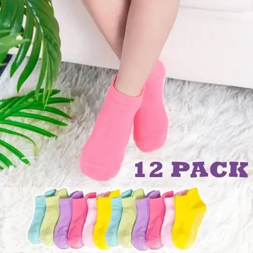 SkiBeaut 12 Pairs Toddler Non Slip Kid Boy Girl Socks with Grips, Toddlers Child Anti Skid Sticky Gripper Socks 1-7 Years Old - 7