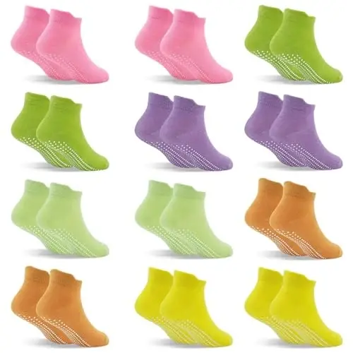 SkiBeaut 12 Pairs Toddler Non Slip Kid Boy Girl Socks with Grips, Toddlers Child Anti Skid Sticky Gripper Socks 1-7 Years Old - 1