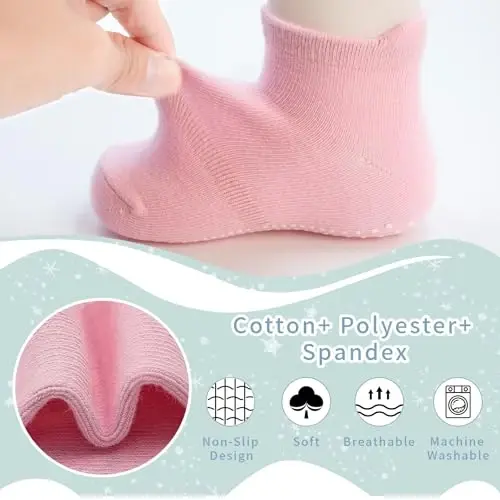 SkiBeaut 12 Pairs Toddler Non Slip Kid Boy Girl Socks with Grips, Toddlers Child Anti Skid Sticky Gripper Socks 1-7 Years Old - 3