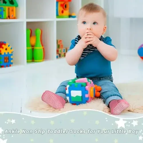 SkiBeaut 12 juftlik Bolalar Sirpanmaydigan Bolakay O'g'il Qiz Paypoqlari, Tutqichli, Bolalar uchun Sirpanishga Qarshi Yopishqoq Paypoqlar 1-7 yosh - 4