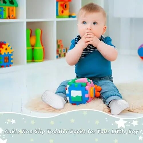 SkiBeaut 12 Pairs Toddler Non Slip Kid Boy Girl Socks with Grips, Toddlers Child Anti Skid Sticky Gripper Socks 1-7 Years Old 