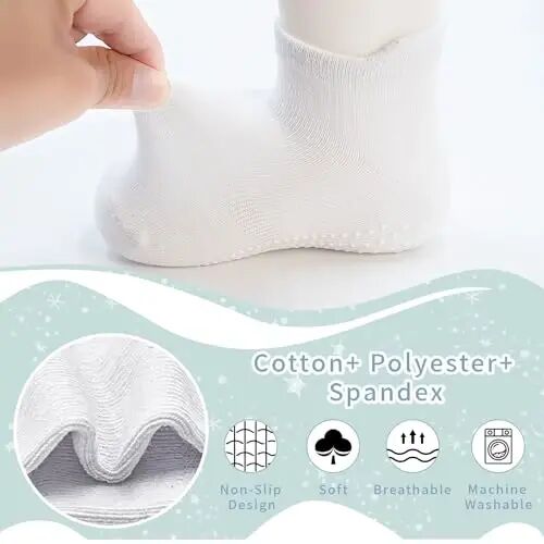 SkiBeaut 12 Pairs Toddler Non Slip Kid Boy Girl Socks with Grips, Toddlers Child Anti Skid Sticky Gripper Socks 1-7 Years Old - 4