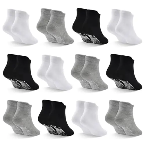 SkiBeaut 12 Pairs Toddler Non Slip Kid Boy Girl Socks with Grips, Toddlers Child Anti Skid Sticky Gripper Socks 1-7 Years Old - SKIBEAUT