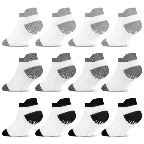 SkiBeaut 12 Pairs Toddler Non Slip Kid Boy Girl Socks with Grips, Toddlers Child Anti Skid Sticky Gripper Socks 1-7 Years Old 