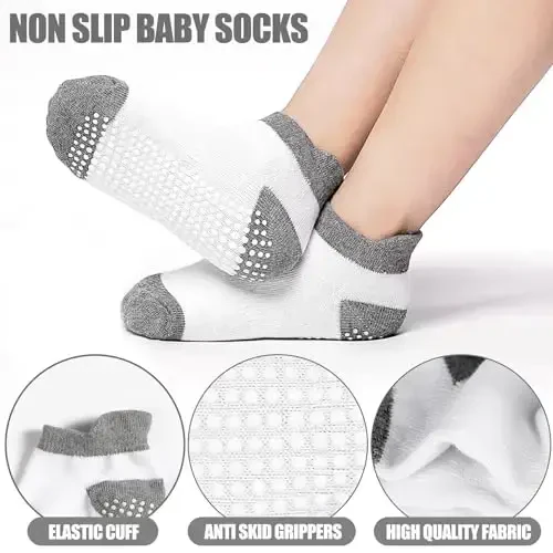 SkiBeaut 12 Pairs Toddler Non Slip Kid Boy Girl Socks with Grips, Toddlers Child Anti Skid Sticky Gripper Socks 1-7 Years Old - MODAZONE (1)