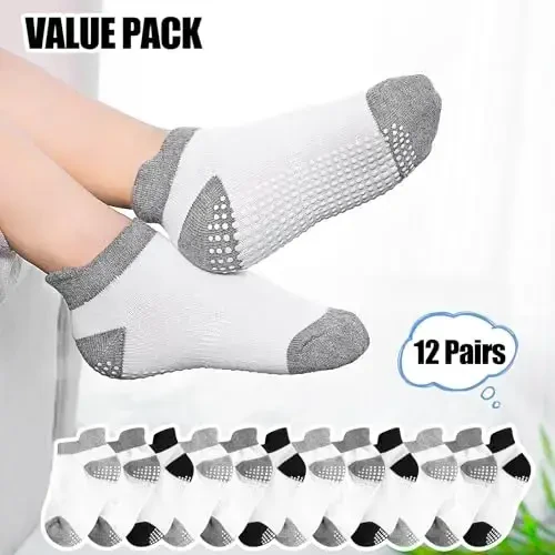 SkiBeaut 12 Pairs Toddler Non Slip Kid Boy Girl Socks with Grips, Toddlers Child Anti Skid Sticky Gripper Socks 1-7 Years Old - 6