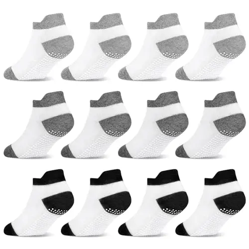 SkiBeaut 12 Pairs Toddler Non Slip Kid Boy Girl Socks with Grips, Toddlers Child Anti Skid Sticky Gripper Socks 1-7 Years Old - SKIBEAUT