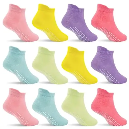 SkiBeaut 12 Pairs Toddler Non Slip Kid Boy Girl Socks with Grips, Toddlers Child Anti Skid Sticky Gripper Socks 1-7 Years Old 
