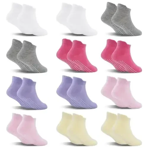 SkiBeaut 12 Pairs Toddler Non Slip Kid Boy Girl Socks with Grips, Toddlers Child Anti Skid Sticky Gripper Socks 1-7 Years Old - 7