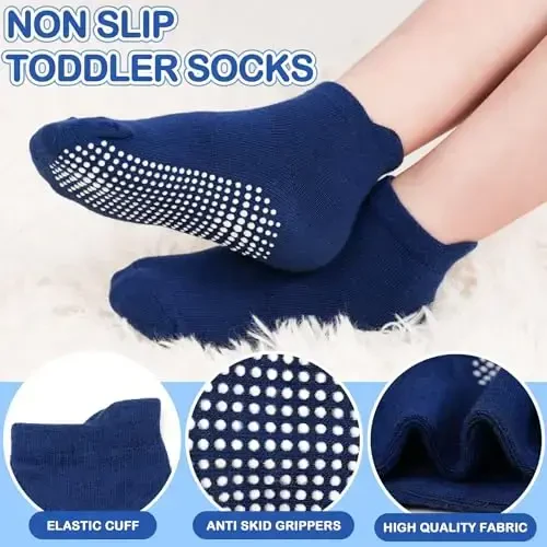 SkiBeaut 12 Pairs Toddler Non Slip Kid Boy Girl Socks with Grips, Toddlers Child Anti Skid Sticky Gripper Socks 1-7 Years Old 