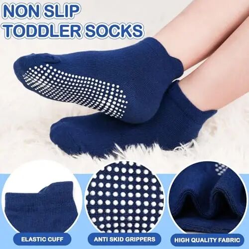 SkiBeaut 12 Pairs Toddler Non Slip Kid Boy Girl Socks with Grips, Toddlers Child Anti Skid Sticky Gripper Socks 1-7 Years Old - 2