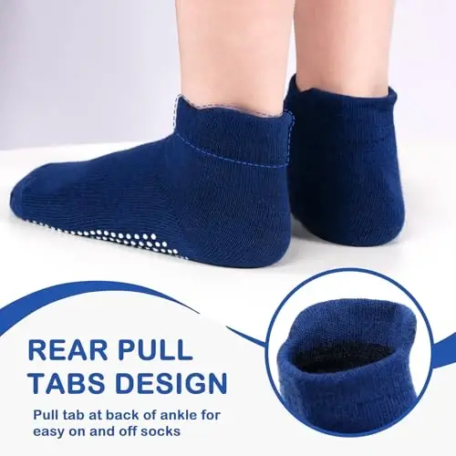 SkiBeaut 12 Pairs Toddler Non Slip Kid Boy Girl Socks with Grips, Toddlers Child Anti Skid Sticky Gripper Socks 1-7 Years Old - 5