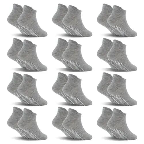 SkiBeaut 12 Pairs Toddler Non Slip Kid Boy Girl Socks with Grips, Toddlers Child Anti Skid Sticky Gripper Socks 1-7 Years Old 