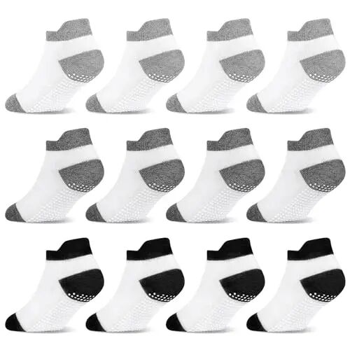 SkiBeaut 12 Pairs Toddler Non Slip Kid Boy Girl Socks with Grips, Toddlers Child Anti Skid Sticky Gripper Socks 1-7 Years Old - SkiBeaut