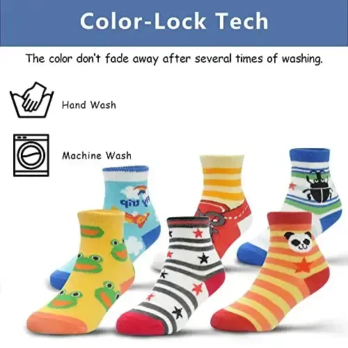 SkiBeaut Toddlers Kids Non Slip Socks Grips Sticky Slippery Crew Socks for 1-7 Years Old 12 Pairs Children Boys Girls Socks - 1