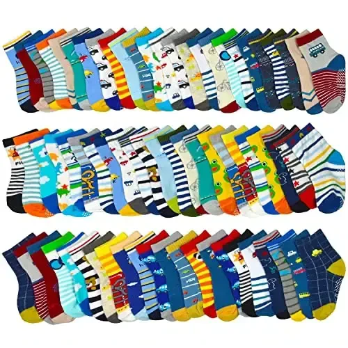 SkiBeaut Toddlers Kids Non Slip Socks Grips Sticky Slippery Crew Socks for 1-7 Years Old 12 Pairs Children Boys Girls Socks - 2