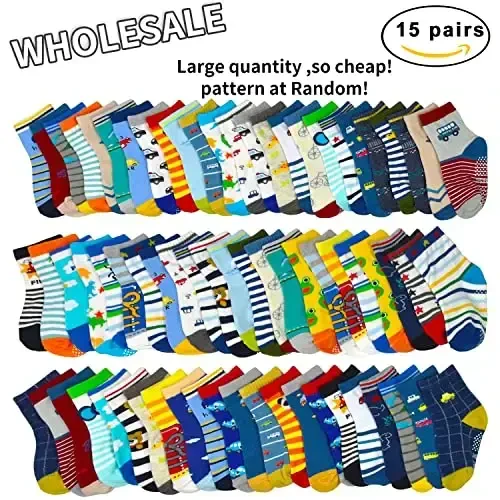 SkiBeaut Toddlers Kids Non Slip Socks Grips Sticky Slippery Crew Socks for 1-7 Years Old 12 Pairs Children Boys Girls Socks - 4