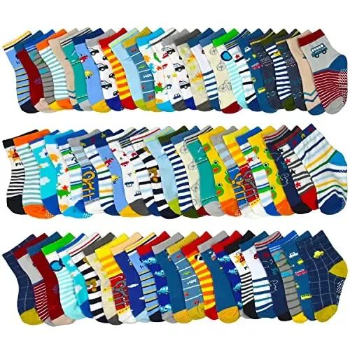 SkiBeaut Toddlers Kids Non Slip Socks Grips Sticky Slippery Crew Socks for 1-7 Years Old 12 Pairs Children Boys Girls Socks - MODAZONE (1)