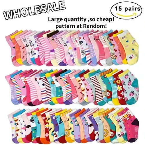 SkiBeaut Toddlers Kids Non Slip Socks Grips Sticky Slippery Crew Socks for 1-7 Years Old 12 Pairs Children Boys Girls Socks - 2