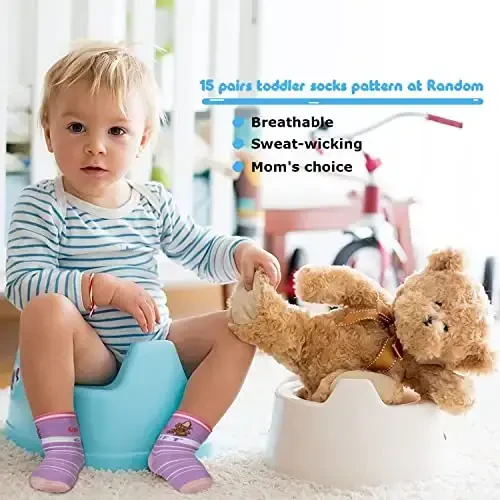 SkiBeaut Toddlers Kids Non Slip Socks Grips Sticky Slippery Crew Socks for 1-7 Years Old 12 Pairs Children Boys Girls Socks - 3