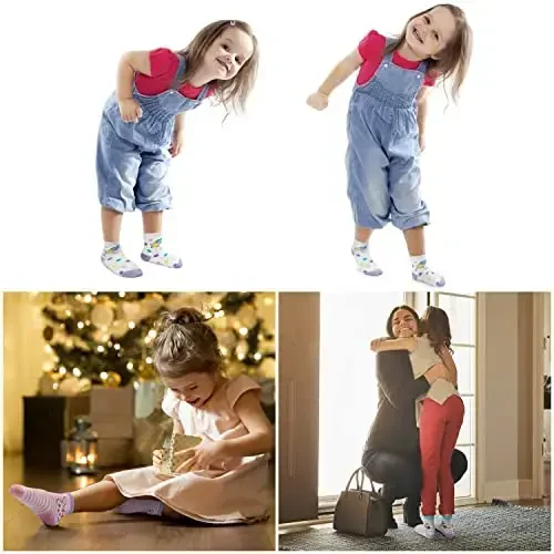 SkiBeaut Toddlers Kids Non Slip Socks Grips Sticky Slippery Crew Socks for 1-7 Years Old 12 Pairs Children Boys Girls Socks - 4