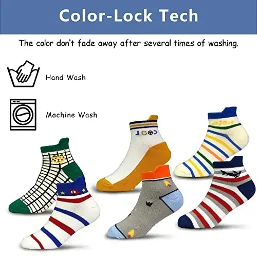 SkiBeaut Toddlers Kids Non Slip Socks Grips Sticky Slippery Crew Socks for 1-7 Years Old 12 Pairs Children Boys Girls Socks - 4