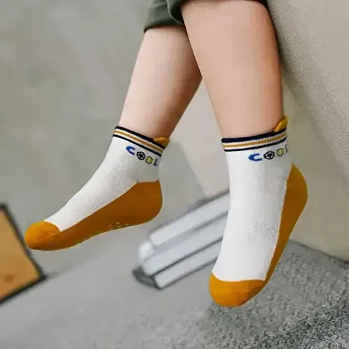 SkiBeaut Toddlers Kids Non Slip Socks Grips Sticky Slippery Crew Socks for 1-7 Years Old 12 Pairs Children Boys Girls Socks - 5