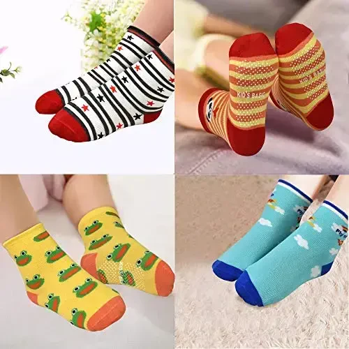 SkiBeaut Toddlers Kids Non Slip Socks Grips Sticky Slippery Crew Socks for 1-7 Years Old 12 Pairs Children Boys Girls Socks - 4