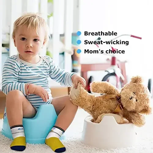 SkiBeaut Toddlers Kids Non Slip Socks Grips Sticky Slippery Crew Socks for 1-7 Years Old 12 Pairs Children Boys Girls Socks - 3