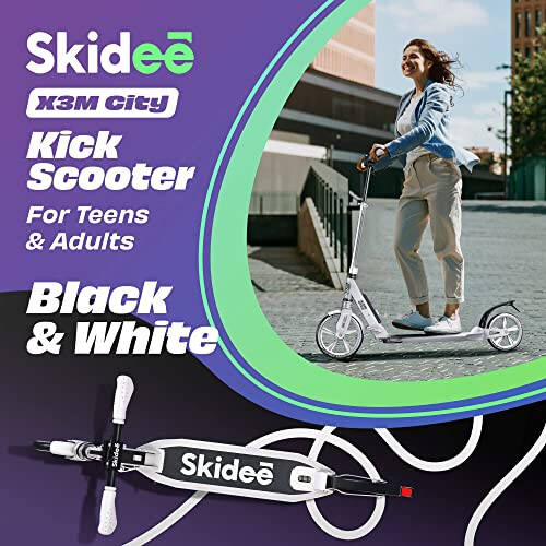 Skidee Kattalar va o'smirlar uchun Scooter - Sozlanadigan balandlik, bolalar uchun Scooter, Katlanadigan Scooter, Silliq yurish uchun katta mustahkam g'ildiraklar, Yengil, Bardoshli, Anti-shok to'xtatuvchi, ochiq havoda o'yinchoqlar, 220 funtgacha - 10