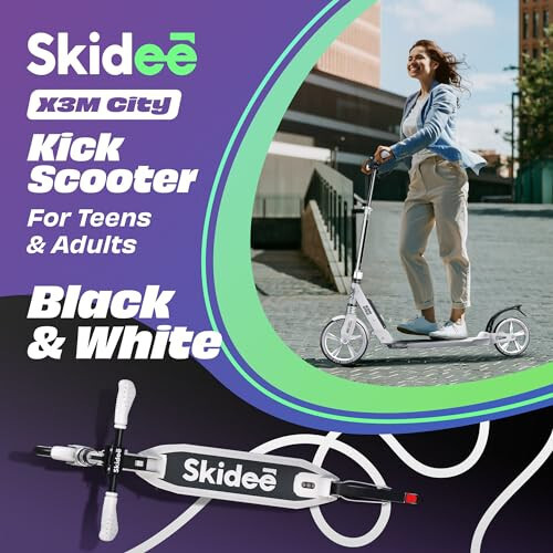 Skidee Kattalar va o'smirlar uchun Scooter - Sozlanadigan balandlik, bolalar uchun Scooter, Katlanadigan Scooter, Silliq yurish uchun katta mustahkam g'ildiraklar, Yengil, Bardoshli, Anti-shok to'xtatuvchi, ochiq havoda o'yinchoqlar, 220 funtgacha - 3