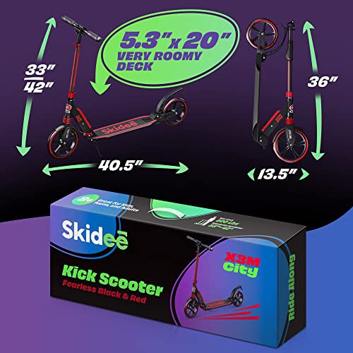 Skidee Scooter for Adults and Teens – Adjustable Height, Kids Scooter, Folding Scooter, Large Sturdy Wheels for Smooth Ride, Lightweight, Durable, Anti-Shock Suspension, Outdoor Toys, up to 220 lbs - 11