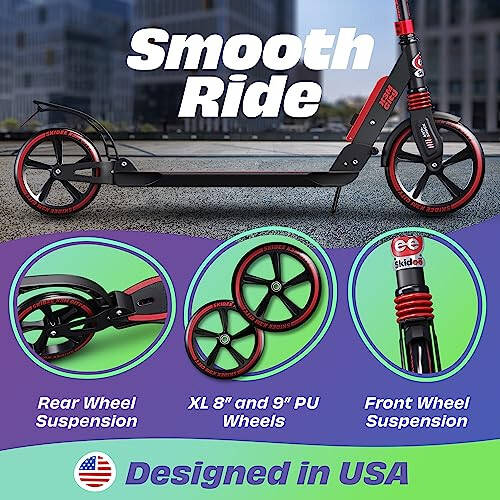 Skidee Scooter for Adults and Teens – Adjustable Height, Kids Scooter, Folding Scooter, Large Sturdy Wheels for Smooth Ride, Lightweight, Durable, Anti-Shock Suspension, Outdoor Toys, up to 220 lbs - 2