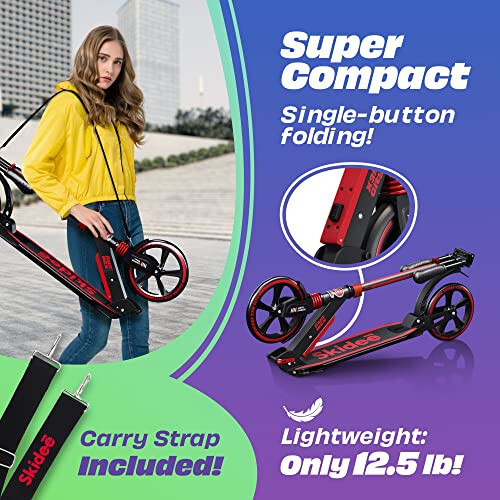 Skidee Yetişkin ve Gençler İçin Scooter - Ayarlanabilir Yükseklik, Çocuk Scooter, Katlanabilir Scooter, Düz Sürüş İçin Büyük Sağlam Tekerlekler, Hafif, Dayanıklı, Anti-Şok Süspansiyon, Açık Hava Oyuncakları, 100 kg'a Kadar - 10