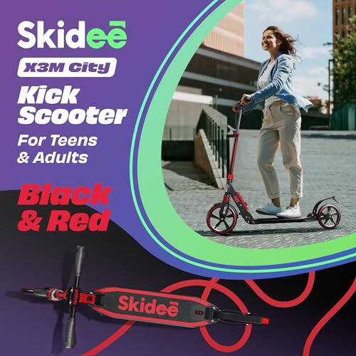 Skidee Yetişkin ve Gençler İçin Scooter - Ayarlanabilir Yükseklik, Çocuk Scooter, Katlanabilir Scooter, Düz Sürüş İçin Büyük Sağlam Tekerlekler, Hafif, Dayanıklı, Anti-Şok Süspansiyon, Açık Hava Oyuncakları, 100 kg'a Kadar - 3