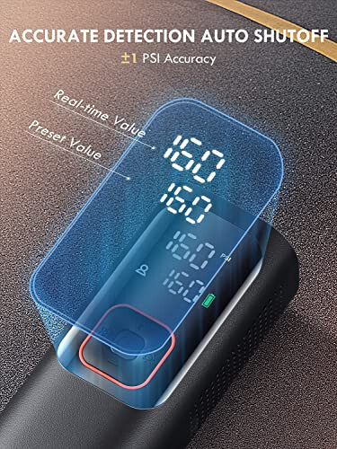 Skight Tire Inflator Portable Air Compressor - Powerful 150PSI & 2X Faster, Accurate Pressure LCD Display, Cordless Easy Operation - Portable Air Pump for Car, Motorcycle, E-Bike, Ball - 5