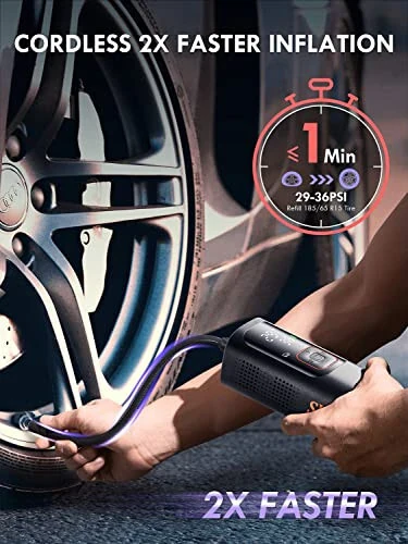 Skight Tire Inflator Portable Air Compressor - Powerful 150PSI & 2X Faster, Accurate Pressure LCD Display, Cordless Easy Operation - Portable Air Pump for Car, Motorcycle, E-Bike, Ball - 2